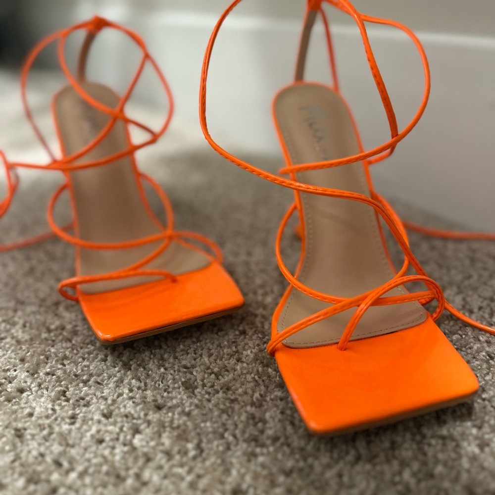 Mixx Shuz Neon Orange Strappy Heels